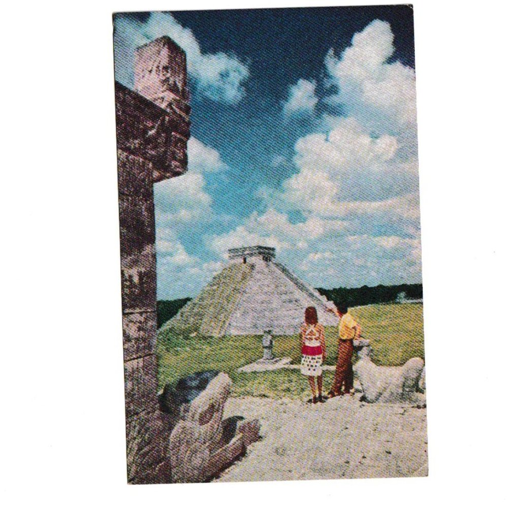 1950s Vintage Post Card Pan American Airways Mayan Pyramids